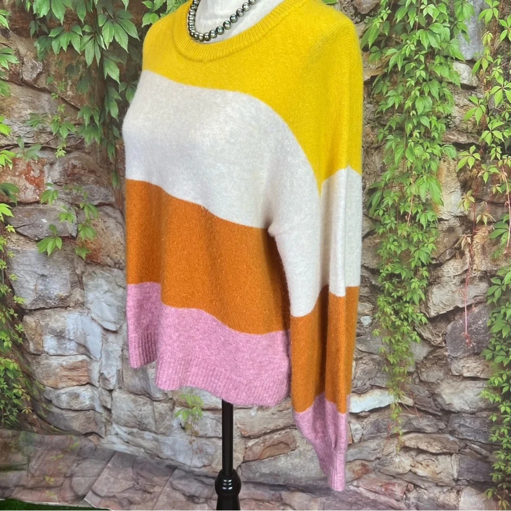 MADEWELL Yellow/Orange Striped Wool Blend Gladwell Balloon Sleeve Sweater, S - Picture 7 of 14